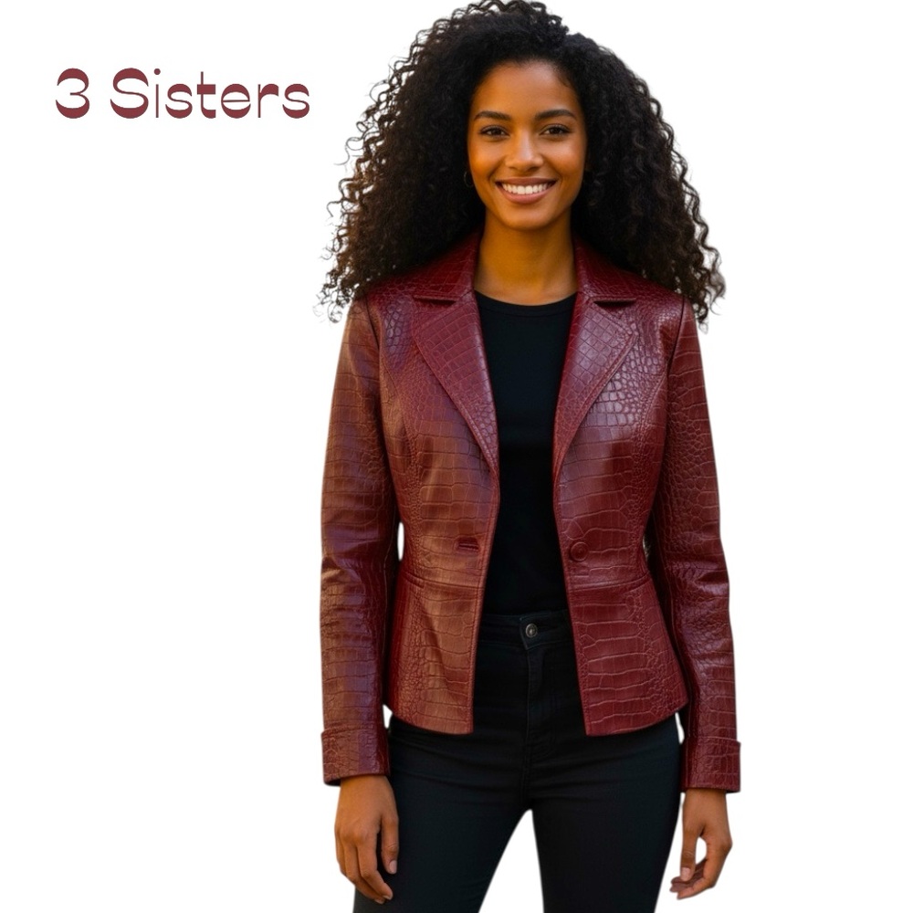Anthropologie 3 Sisters Burgundy Red Embossed Jacket Size M